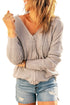 Zipper V-Neck Dropped Sleeve Hooded Solid Sweater